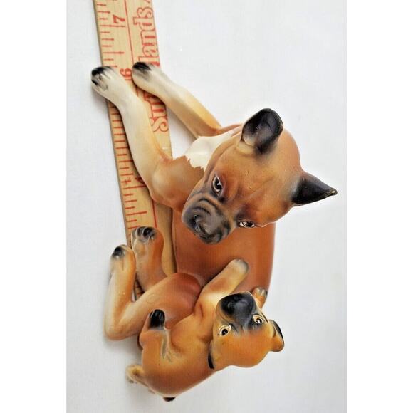 Lefton Norcrest Boxer Dog w Puppy Playful Pup Dogs Figurines Vintage Collectible - Picture 5 of 12